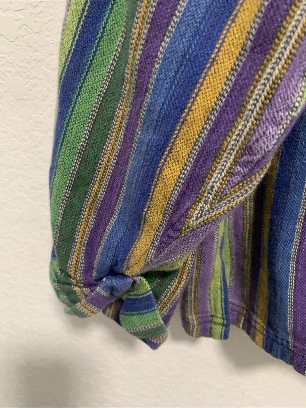 Vintage Bonjour Striped Hooded Pullover Sweatshirt Top - Green & Blue - Picture 6 of 7